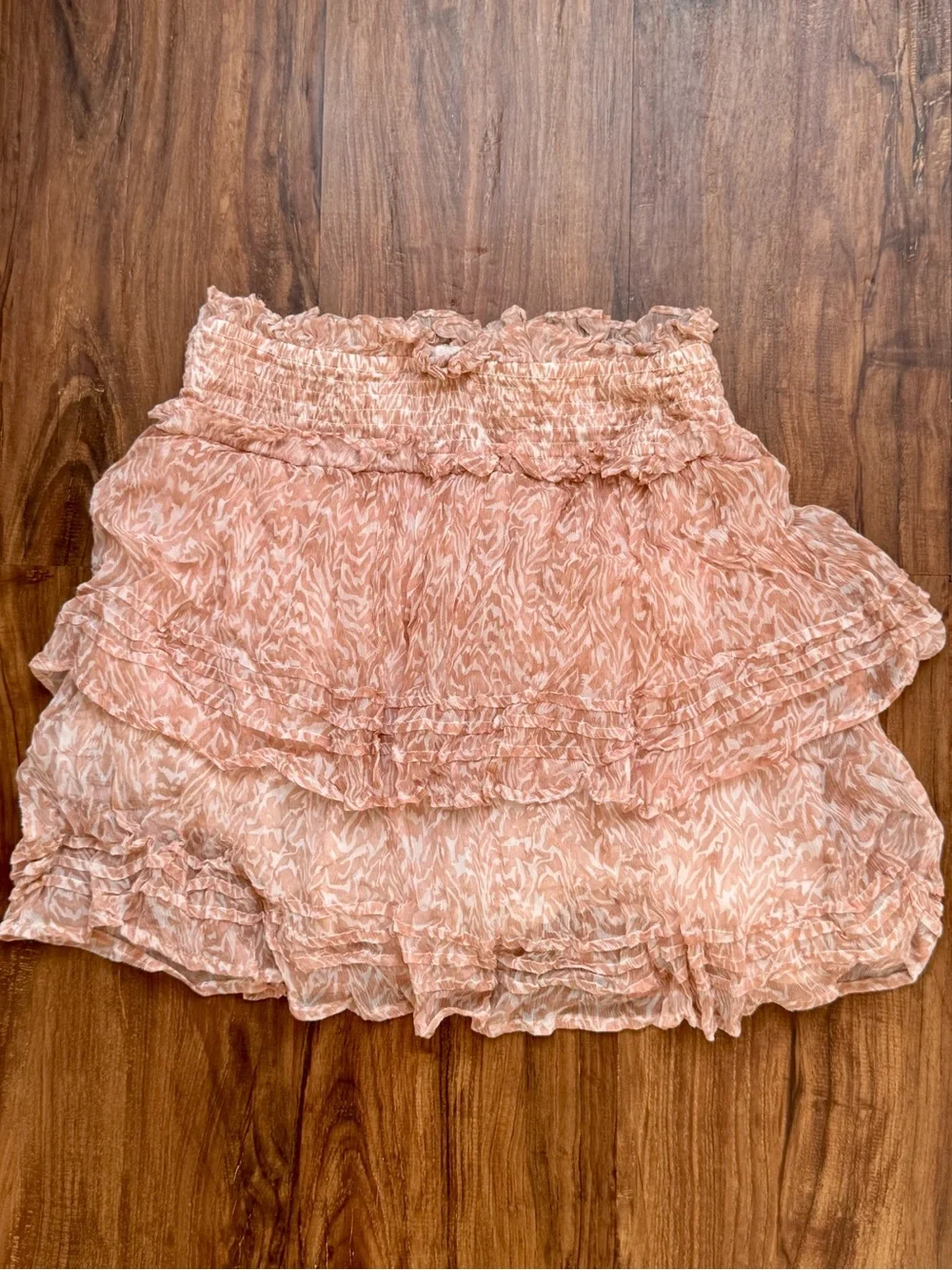 Cleobella Kenna Multi-Tier Ruffle Mini Skirt in Pink Zebra Print, Size Medium
